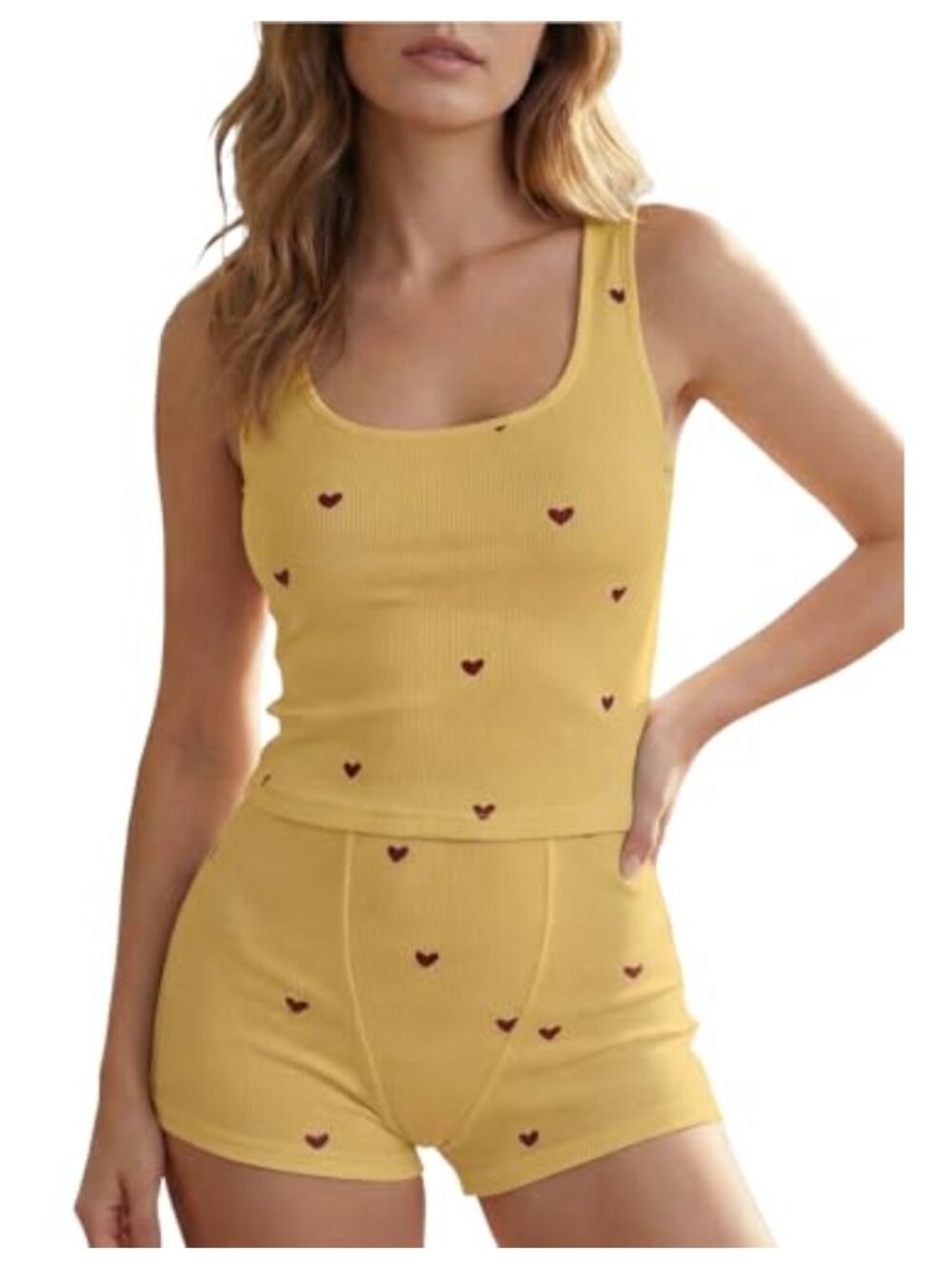 Sleeveless Heart Print Pajama Set 2 Piece Tank Top Shorts Loungewear
